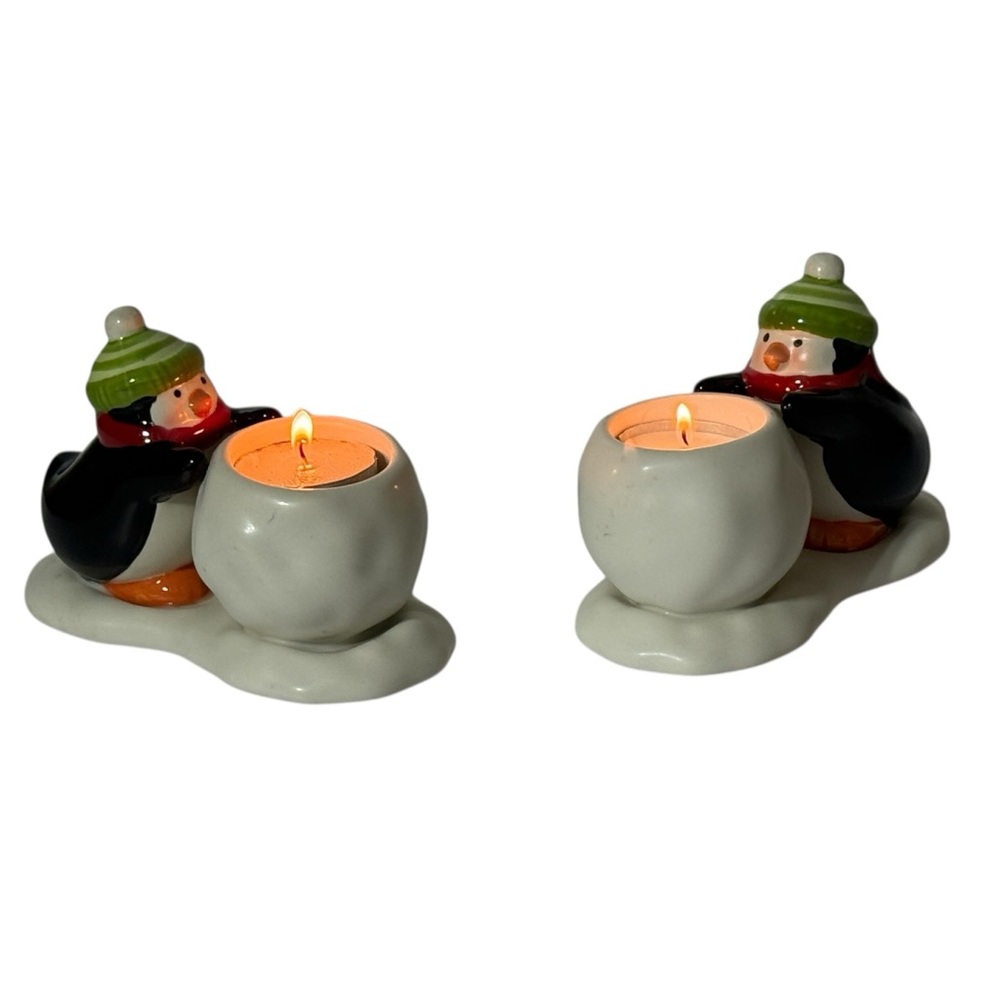 Hallmark Penguin Snowball Tea Light Candle Holder With‎ Candle Set of 2